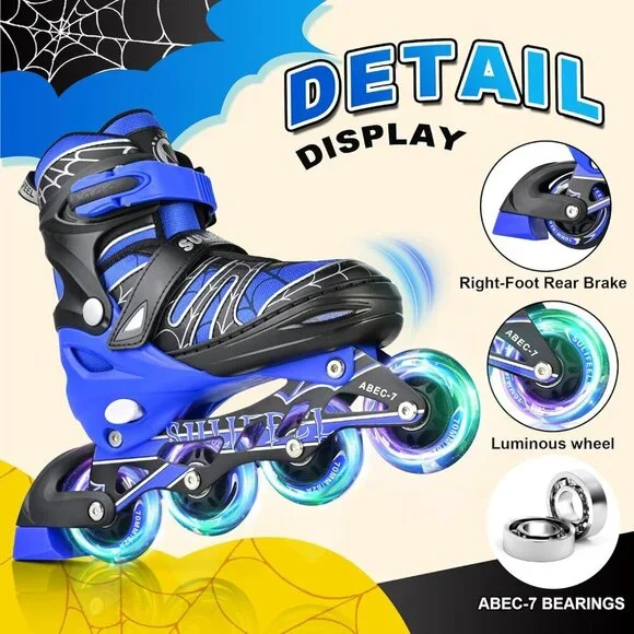 Sulifeel Kids E Spider Blue Unicorn Inline Adjustable Light Up Wheels Skates - Picture 4 of 8